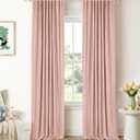 INOVADAY 100% Blackout Curtains for Bedroom, Black Out Curtains 72 Inch Long, Clip Rings Linen Blackout Drapes, Thermal Insulated Room Darkening for Living Room, 2 Panel - Blush Pink,W50xL72