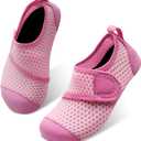 Scurtain Kids Toddler Water Shoes Barefoot Quick-Dry Aqua Socks for Boys Girls Baby with Non-Slip Rubber Sole (26-27 Toddler, Pink/Hole)