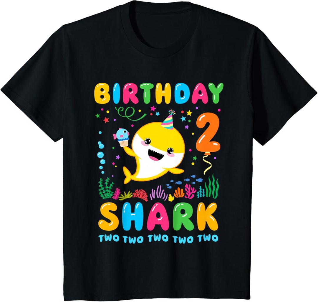 Birthday Shark 2 Year Old Boy or Girl 2nd Bday Kawaii T-Shirt 2T