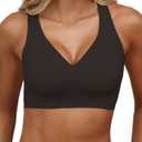 HORISUN Women Wireless Bras Seamless Cross Back V Neck No Underwire Bralette Comfort T Shirt Bra (Black, S)