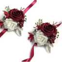 Bridal Wrist Corsage Artificial Burgundy Ivory Flower Bride Hand Flower Wedding Bridesmaid Wristband Parent Flower for Wedding Quinceanera Birthday Father Daughter Dance Prom Party Homecoming