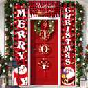 Moukeren 4 Pcs Christmas Decorations Outside for Front Door Rustic Merry Christmas Banner Porch Door Sign Red Black Buffalo Plaid Welcome Banner Joy Hanging Sign for Wall Yard Garage Indoor Outdoor