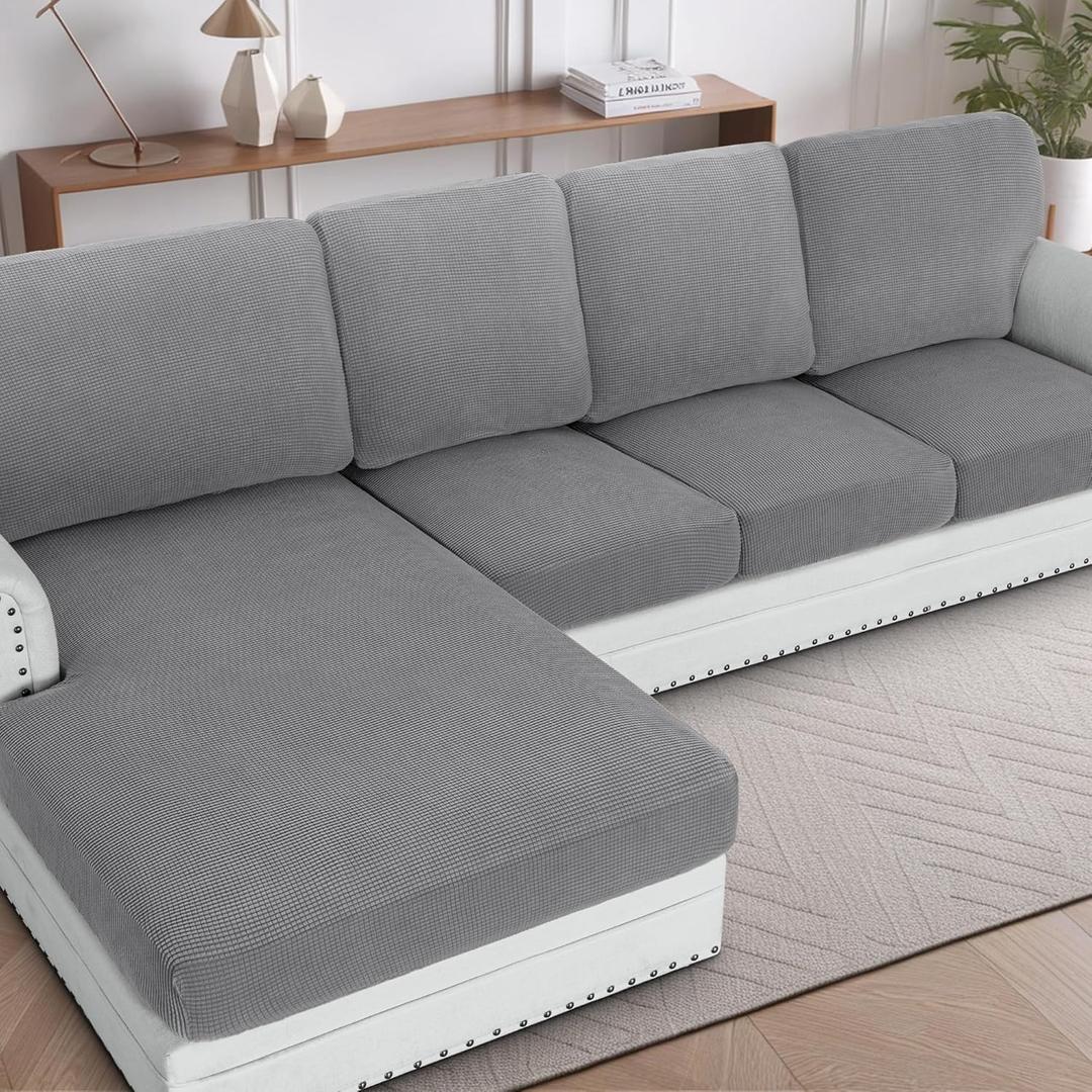 H.VERSAILTEX Sectional Couch Covers 4 Pieces Sofa Seat Cushion Covers L Shape Separate Cushion Couch Chaise Cover for Both Left/Right Sectional Couch (Seat Only: 1 Chaise + 3 Sofa, Dove)