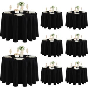 Fitable 8 Pack Round Tablecloths: Stain Resistant Wrinkle Free Circle Table Clothes, Washable Reusable Polyester Table Covers for Wedding Party Birthday Banquet Reception(Black, 120 Inch)