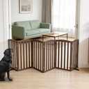 Freestanding Dog Gate Indoor,Doggie Gate Foldable Pet Gates for Doorways,Stairs or Hallways, Wooden Brown Pet Gate for the House, Pet Fence with Support Feet Included,32 "Height-6 Panels