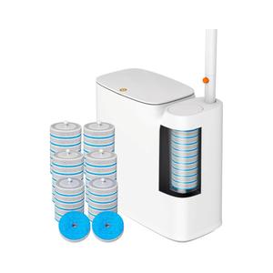 CTIME Bathroom Trash Can Set - Narrow White Plastic Small Trash can, a Toilet Wand, Toilet Brush Holder and 36 Refills, 2 Gallon Trash can with pop-up lid, Suitable for bathrooms and Small Toilets.