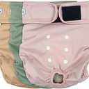 Grecle Washable Female Dog Diapers 3 Pack- Premium Reusable Diapers for Doggie in Heat - Highly Absorbent Dog Diapers Female for Pet Incontinence with Adjustable Snaps, Medium (12”-15“Waist）, Morandi