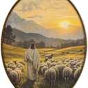 GWFSJYU Vintage Christian Jesus Lamb Framed Oval Wall Art Decor, Easter Good Shepherd Landscape Canvas Prints Wall Art, Rustic Jesus Religious Hanging Decor for Farmhouse Home Living Room, 8.7x11.3in