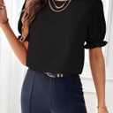 Samefar Womens Tops Dressy Casual Crewneck Ruffle Short Sleeve Shirts Summer Loose Flowy Work Chiffon Blouses Clothes (Blue, XXL)