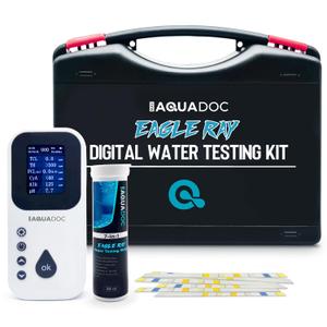 Eagle Ray Digital Water Testing Kit for Spa & Pool - Digital Hot Tub Water Tester by AquaDoc with Analyzer & Hot Tub Test Strips for Chlorine, Bromine, Total Hardness, pH and More