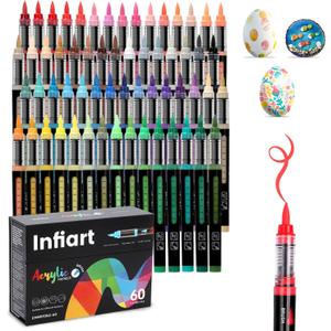 60 Colors Acrylic Paint Markers Brush Tip, Automatic Ink Control Acrylic Paint Pens Waterproof Acrylic Markers Set for Holiday Decorations, Stone, Wood, Glass, DIY & Art Supplies