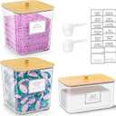 2+1 Pack Laundry Pods Container,Clear Laundry Detergent Powder Storage Containers,Laundry Room Organization Containers with Wooden Lids & Labels,Laundry Pods Holder for Scent Booster,Dryer Ball