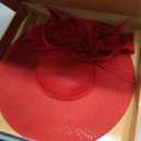 dressfan Church Fascinator Derby Hats for Women,20s 50s Linen Vintage Derby Hat for Church/Wedding/Cocktail/Tea Party (Red, S)