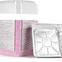 (40 Pack) 8x8 Square Aluminum Baking Cake Pans with Clear Lids - Pink Foil Pans with Lids - Disposable Food Containers Great for Cooking, Heating, Storing, Prepping Food
