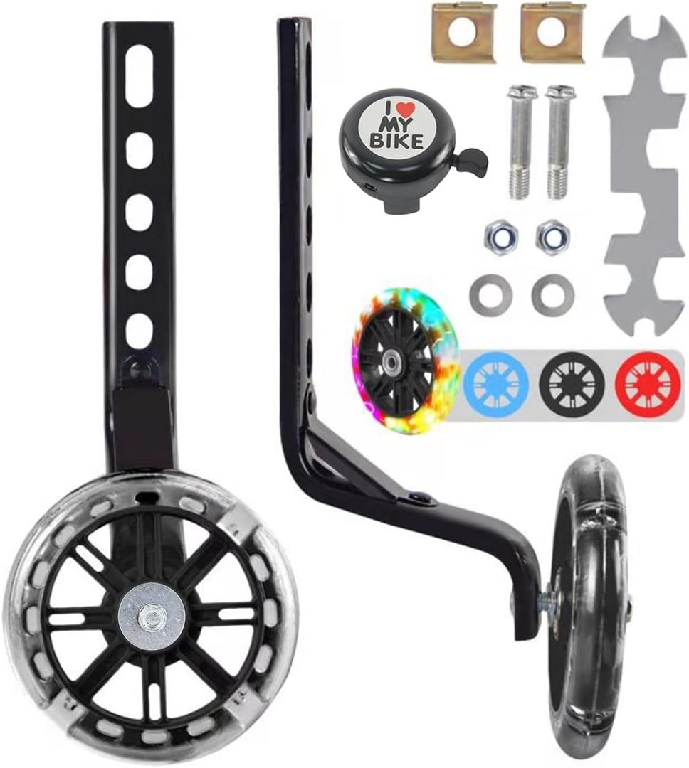 Training Wheels for Bike,Compatible for Bikes of 12/14/16/18/20 Inch, Flash Mute Wheel, 1 Pair (Black)