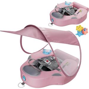 Baby Swim Float with UV Protection Sunshade Infant Pool Float Add Tail for 3-24 Months (Pink)