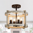 MEIXISUE 4Lights Retro Semi Flush Mount Ceiling Light Fixtures, ORB+Oak White, Farmhouse Rustic Vintage Antique Ceiling Light Fixture for Hallway Kitchen Dining Room Bedroom UL Listed