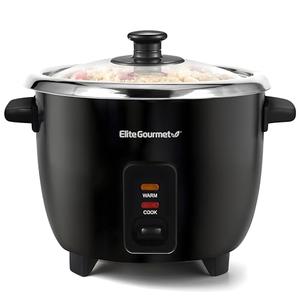 Elite Gourmet ERC006SS 6-Cup Electric Rice Cooker with Stainless Steel Inner Pot, Makes Soups, Stews, Porridges, Grains and Cereals, 6 cup (3 cups uncooked), Black