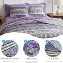 3 Pieces Colorful Boho Quilt Set Full Queen Size, Purple n Grey Bohemian Striped Printed Bedding Bedspread Coverlet Set for Summer, Soft Lightweight Microfiber Quilt with 2 Shams (88x88 inches)