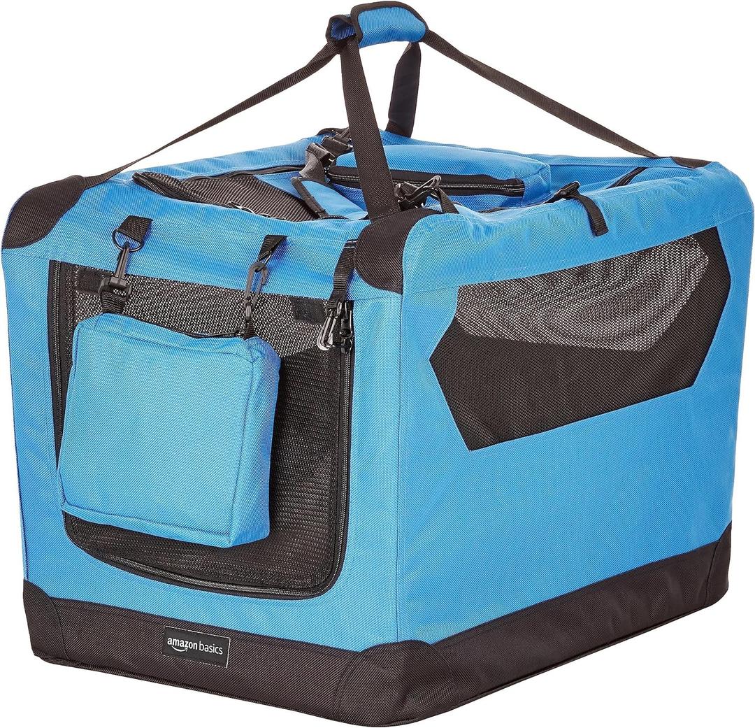 Amazon Basics Portable Soft Pet Dog Crate Carrier Kennel, Foldable, Washable, Up to 25 lbs, 26 x 18 x 18 inches, Blue