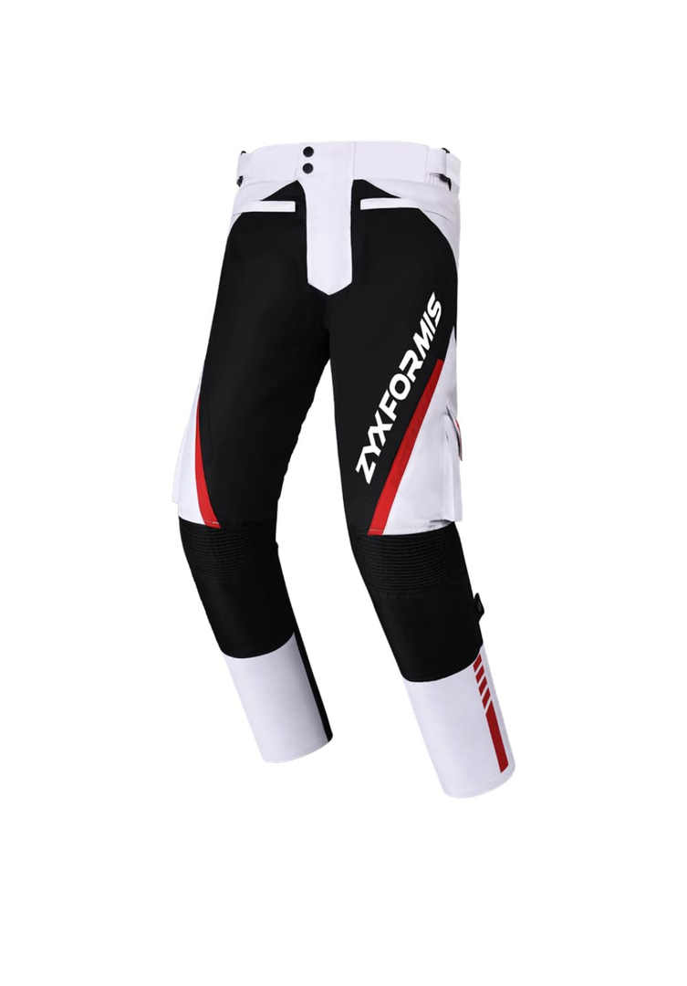 Motorcycle Pants for Men, Waterproof Windproof Motorbike Riding Gear Pants with Removable Armor for All Season White 2XL