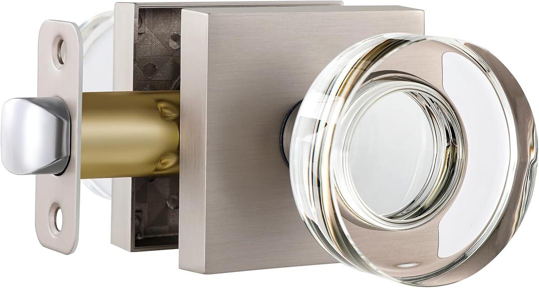 Passage Crystal Door Knobs Interior, Square Brushed Nickel Satin Nickel Glass Handles for Closet, Hallway