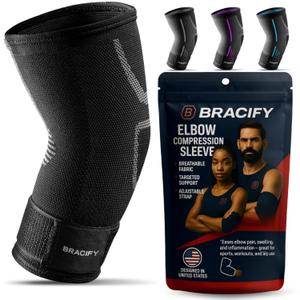 Elbow Brace for Tendonitis and Tennis Elbow for Women & Men, Arm Compression Sleeve for Arthritis, Workouts, Weightlifting, Reduce Joint Pain During Fitness Activity (Black, Large)