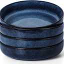 Herogo Stoneware Pasta Bowls Set of 4, Large Wide Shallow 37oz Plates and Serving Bowls Sets for Salad Soup Cereal, Microwave & Dishwasher Safe, Starry Blue