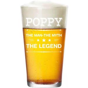 2 x Xmas Gifts for Grandpa from Granddaughter, Poppy Gifts for Grandpa, Poppy Man Myth Legend Beer Glass, Birthday Christmas Retirement Present for Grandpather from Grandson grandkids