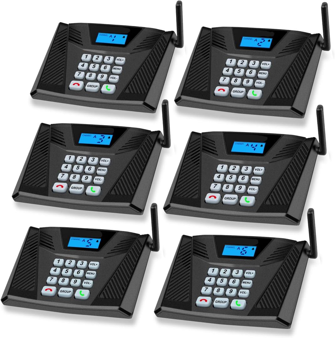 Intercoms Wireless for Home, Upgraded 5300ft Intercom 9 Channel 2 Code, Full Duplex Hands Free Talk Wireless Intercom System for Home Elderly Office with Auto Answer(6Packs, Black)