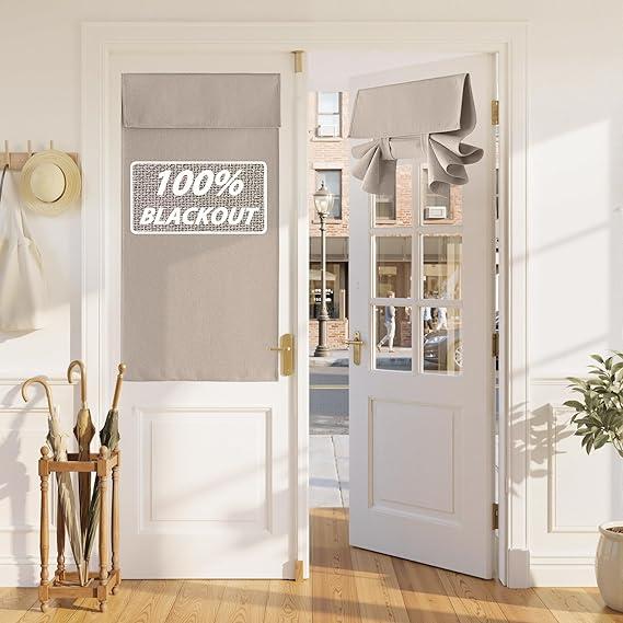 100% Blackout Linen Door Window Curtains for French Door, Tricia Room Darkening Adhesive Privacy Assured Thermal Insulated Blinds for Kitchen Glass Window, W 26 x L 40, 1 Panel, Sand