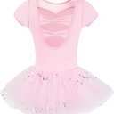 Gogokids Ballet Leotards for Girls, Toddler Bow Back Dance Dress Outfit with Removable Tutu Skirt Combo