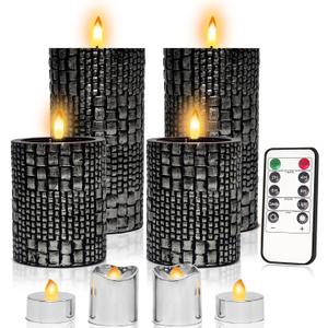Flameless Candles with Remote, Battery Operated Flickering Flameless Candles, Pack of 8 Black LED Candles with Timer, 4 Pillars Candles and 4 Votives Candles Set for Wedding, Holiday, Party