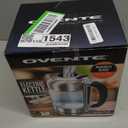 OVENTE Electric Kettle, 1500W No Plastic 1.8L Tea Kettle and Hot Water Boiler For Coffee or Tea, Easy to Fill Lid, Automatic Shut-Off, Borosilicate Glass with Stainless Steel Spout, Silver KG71S