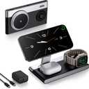 Foldable 3 in 1 Magnetic Wireless Charging Station for Apple Devices, Leather-Like Fast Wireless Charger Dock with Night Light for Magsafe iPhone 17/16/15/14, Apple Watch, AirPod,Gift for Men (Black)