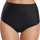 Zmart Women Retro High Waisted Bikini Bottoms - Full Coverage Swim Bathing Suit Tummy Control Swimsuit Bottoms (Large, Black)
