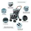Double Pet Stroller for Dogs and Cats, One-Hand Folding Dog Stroller Travel Carriage for Small Medium Dogs Cats, 4 Wheels, Blue