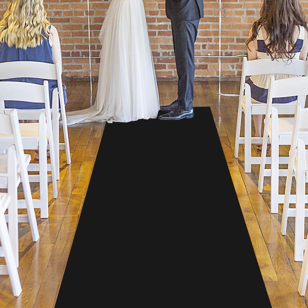 Black Carpet Aisle Runner for Wedding, 2 x 15 ft, Non-Woven Polyester Fabric, Black Runway Rug for Awards Night Theme, Proms, Parties and Events