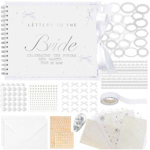 Wedding Guest Book Letters to The Bride Scrapbook Wedding Memory Book Bridal DIY Blank Paper Scrapbook Photo Album Guest Sign with Pearl Stickers (8.5 x 7 Inch,Classic,Silver)