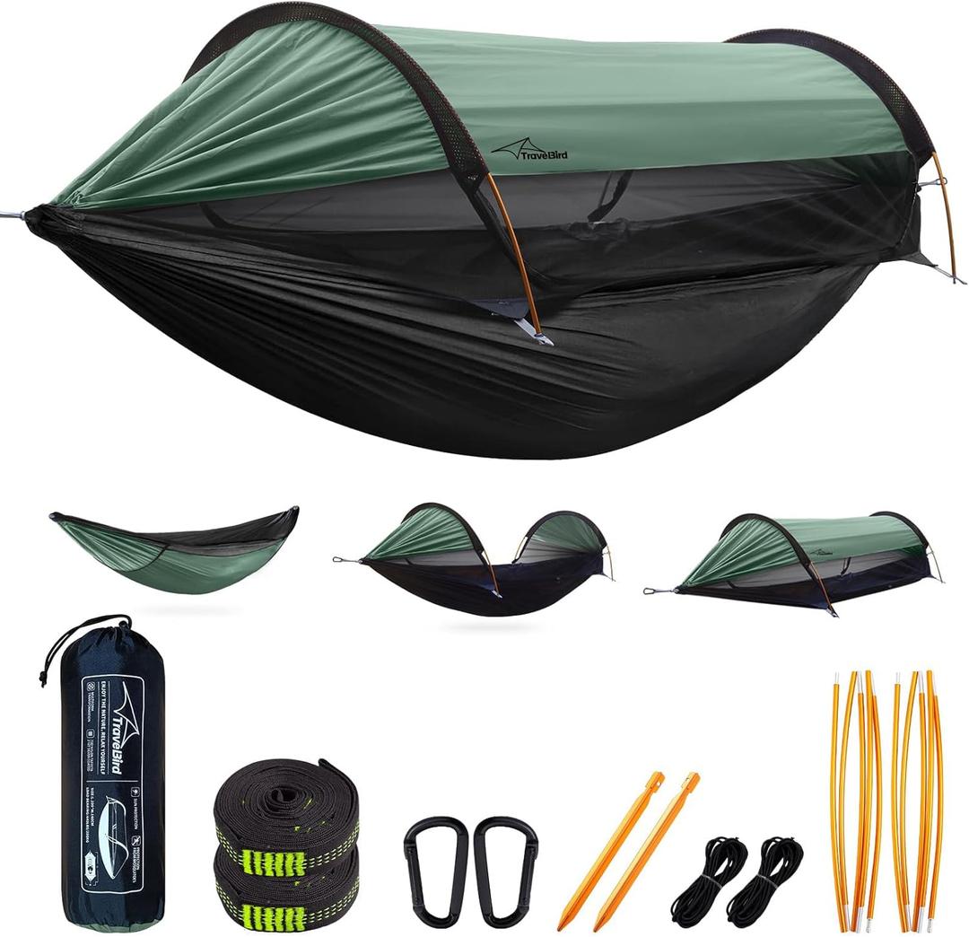 Camping Hammock Tent with Mosquito Net and Sunshade, Extra Large for 2 Person, Lightweight Hanging Hammocks Tree Straps, Bivvy Ground Tent for Outside, Hiking, and Travel