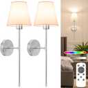 NIORSUN Battery Operated Wall Sconce Set of 2,Brushed Nickel Rechargeable Wall Lights with 5200mAh Dimmable Detachable Bulbs and Remote, 10 Colors Wireless Sconces for Bedroom Living Room Hallway (24 inch, Brushed Nickel)