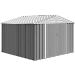 Zstar 10 x 8 FT Metal Storage Shed, Outdoor Steel Shed Storage House with Updated Frame Structure & Lockable Door, Waterproof Garden Steel for Backyard, Garden, Lawn, Patio, Gray