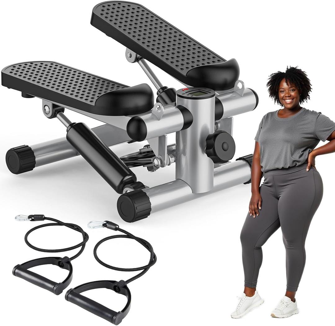 OLIXIS Steppers for Exercise at Home Workout Equipment, Mini Stepper Exercise Machine for Senior Citizens, Twist Stepper with Resistance Bands, Cardio Weight Loss Equipment Home Fitness (Grey)