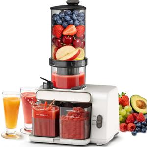 Cold Press Juicer, 99% Juice Yield, 5.4" Wide Feed Chute, 200W Quiet Motor, BPA Free, Automatic Pulp Separation, Slow Masticating Juicer Machine for Whole Fruits & Vegetables, Easy to Clean & Assemble