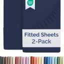 Twin Size Fitted Bed Sheet - Pack of 2 Single Fitted Bottom Sheet Only - Fits Mattress Up to 16" Deep Pockets - Extra Soft, Breathable & Cooling - Hotel Quality, Shrink and Wrinkle Free - Navy Blue