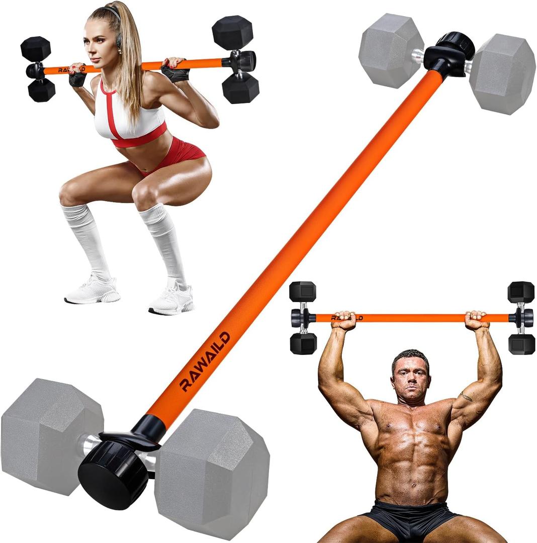 Rawaild Dumbbell Converter, Convert Dumbbells to Barbell Set, Weight Bar for Bench Presses, Squats, Hip Thrust, Deadlifts, Home Weightlifting and Strength Training, Versatile Home Gym Equipment (1-Orange)