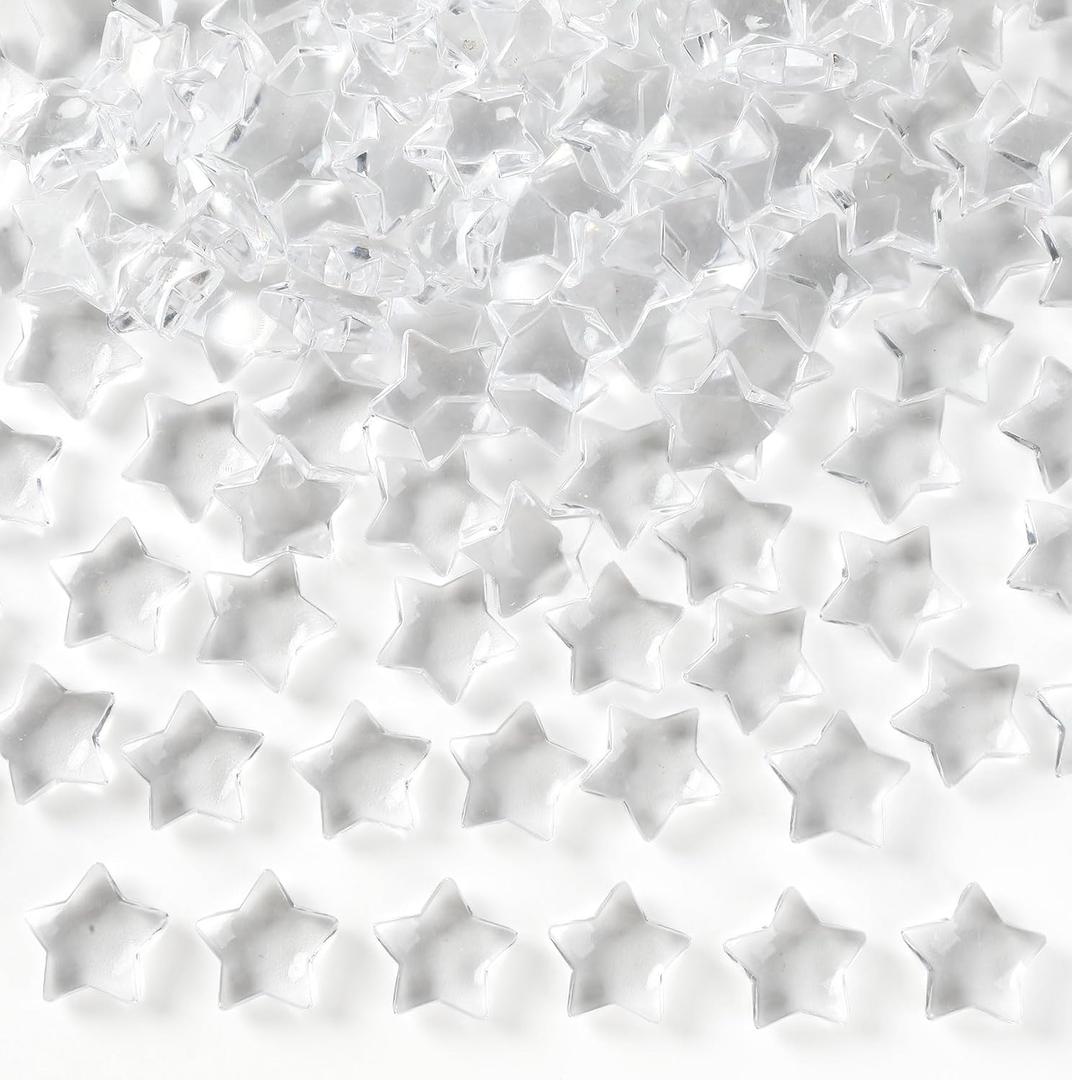 263 Pcs White Vase Filler Ice Rocks, Star Crystals Gems Memorial Day Independence Day 3D Star for Table Scatter, Party Wedding Arts Crafts