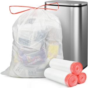 16-18 Gallon Trash Bags with Drawstring, Clear, Large Strong Trash Can Liners, Heavy Duty Plastic Garbage Bags for Home Kitchen Office Lawn Commercial, (105)