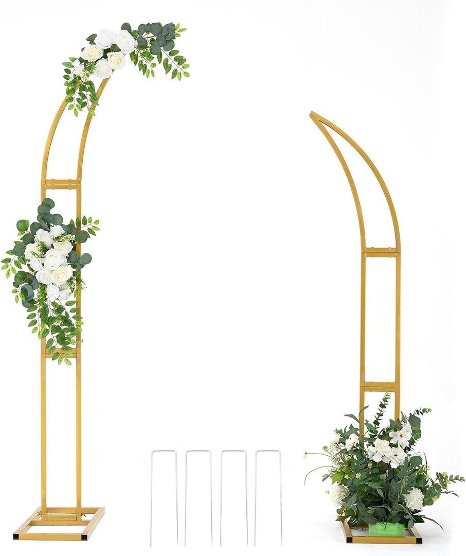 Vincidern 2pcs Curved Wedding Arch Backdrop Stand, Moon Arch Backdrop Stand for Wedding, Engagement, Bridal Shower, Birthday Party Decorations, Indoor & Outdoor Use (Gold,5.9ft,6.9ft)