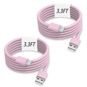 Pink Car Accessories USB C Cable 3ft Car Charger for i Phone 17E USB A to C Fast Charging for iPhone 17 Air 15 Pro Max 16 Plus, iPad Air Pro, Samsung Galaxy Z Flip 7/6/5/4/Z Fold SE/A16/A15/A54 2Pack